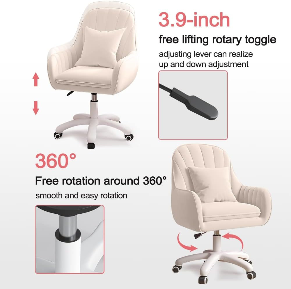 Home Office Chair Computer Chair with Mid-Back Upholstered Modern Tufted Computer Task Chair Swivel Height Adjustable Velvet Accent Chair.-2