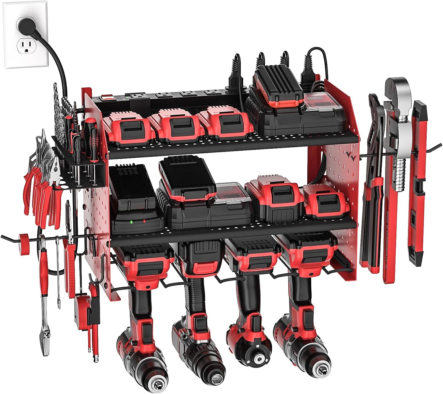 Power Tool Organizer Wall Mount, Cordless Drill Holder with 8-Outlet Power Strip, Modular Garage Organization Storage Rack 36 Months Warranty-5
