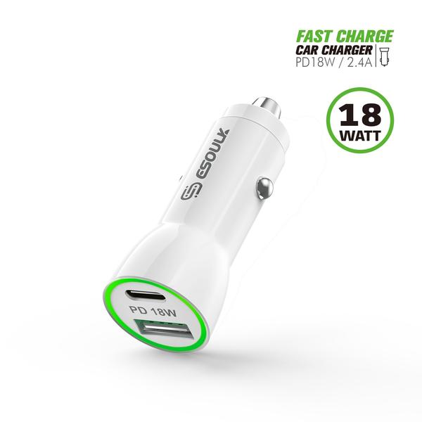 Fast 18W Car Charger with USB-A and USB-C Ports – PD Quick Charge, LED Indicator