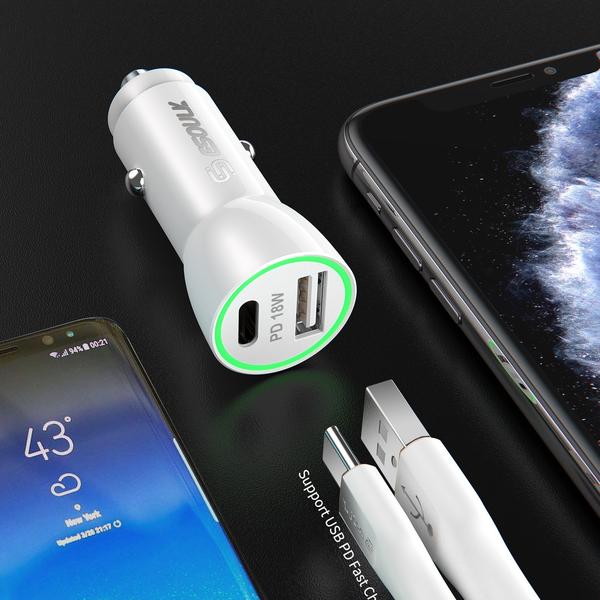 Fast 18W Car Charger with USB-A and USB-C Ports – PD Quick Charge, LED Indicator