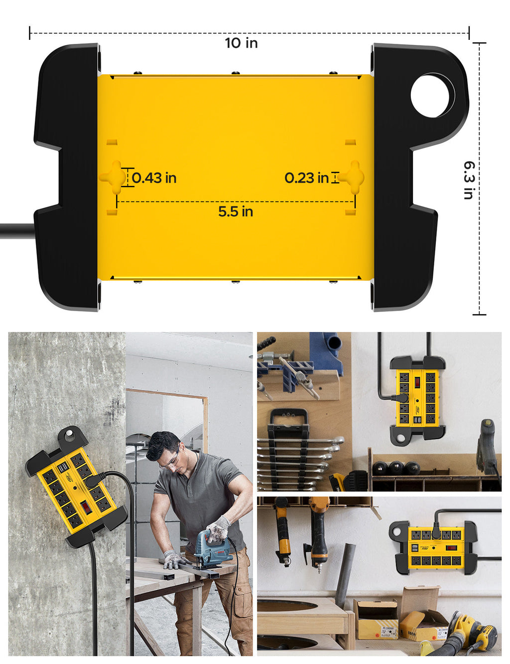 CRST 10 Outlets Mountable Heavy Duty Power Strip Surge Protector with Cord Wrapping design, Optional 15FT or 6FT Power Cord-4