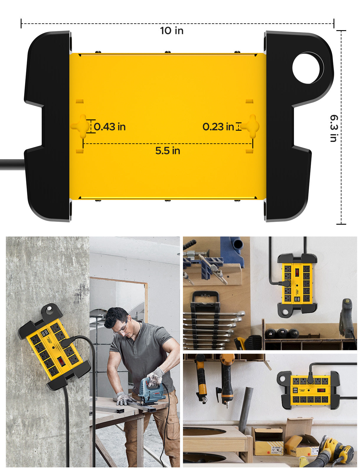 CRST 10 Outlets Mountable Heavy Duty Power Strip Surge Protector with Cord Wrapping design, Optional 15FT or 6FT Power Cord-4