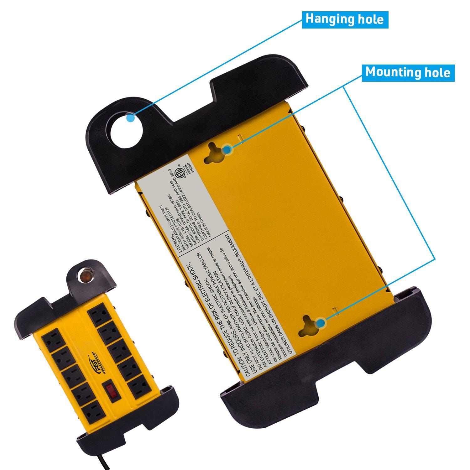 CRST 10 Outlets Mountable Heavy Duty Power Strip Surge Protector with Cord Wrapping design, Optional 15FT or 6FT Power Cord-3